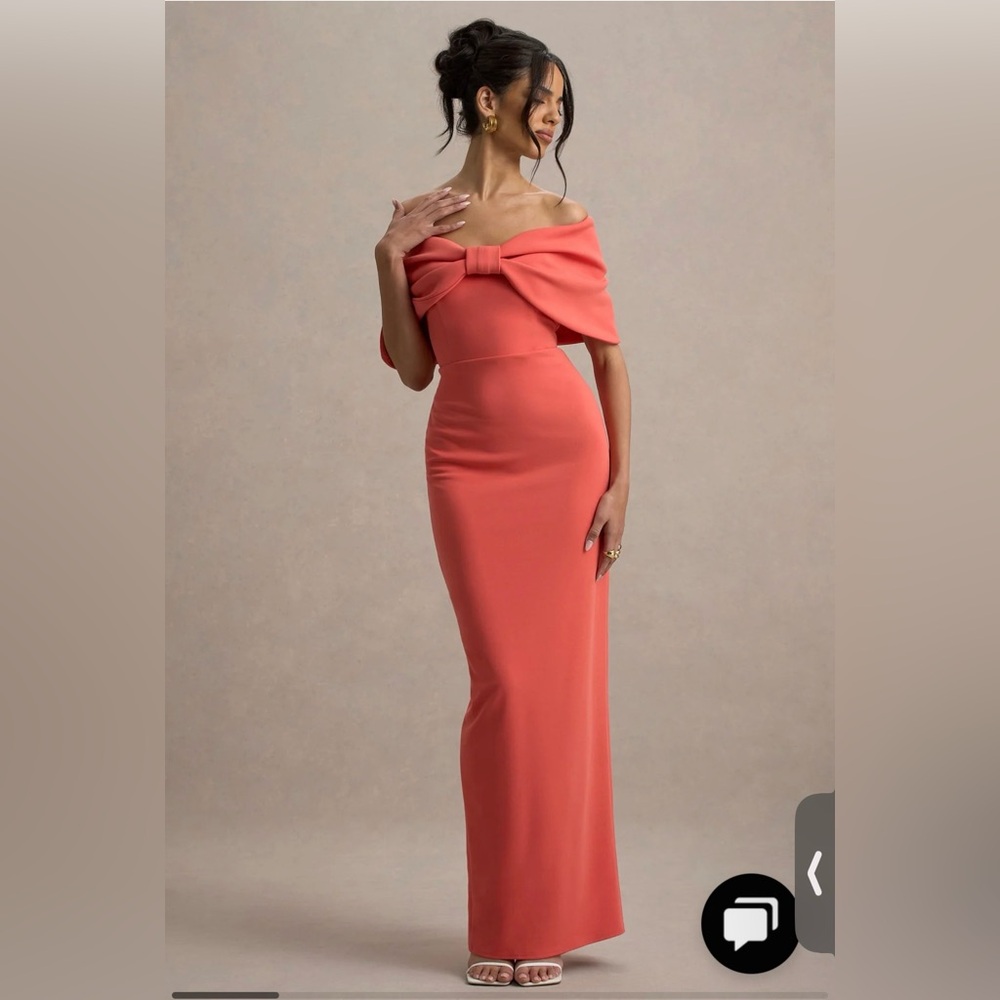 NWT Club London Chic Coral Off-Shoulder Maxi Dress Size 2